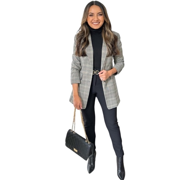 Vince Camuto‎ Womens Glen Gray Plaid Notch-Collar Boyfriend Blazer size 0 - Picture 2 of 16